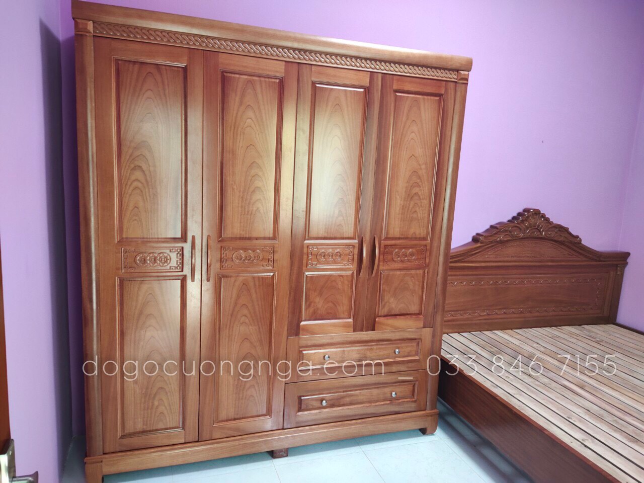 TỦ ÁO 4 CÁNH GỖ XOAN ĐÀO