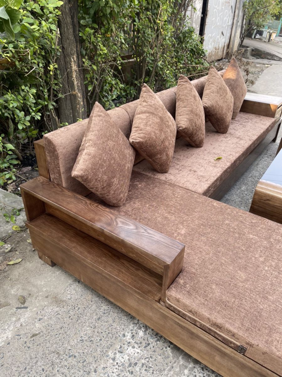 sofa gỗ gõ hương xám đơn giản