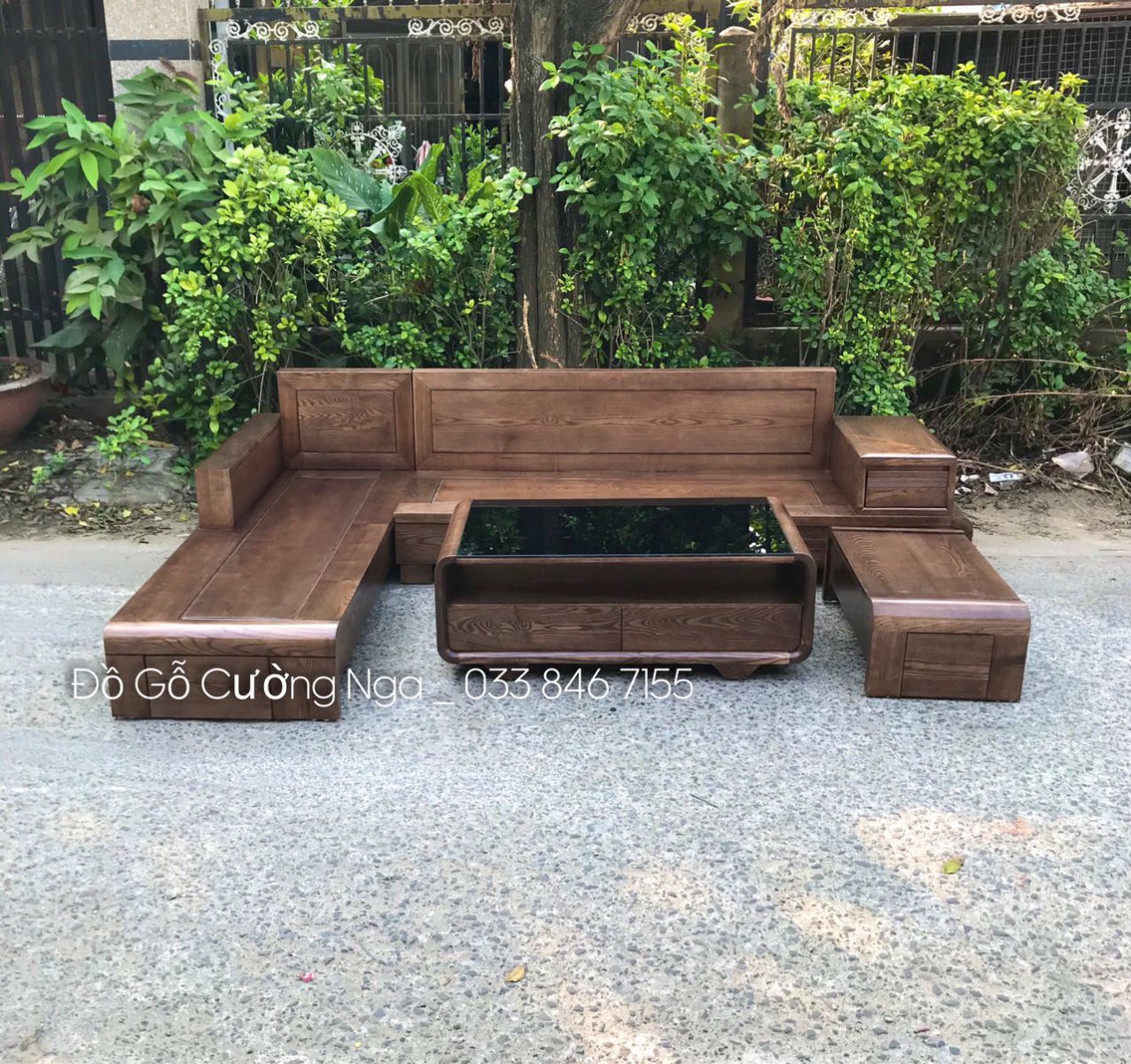 bàn ghế sofa gỗ góc gỗ sồi nga 