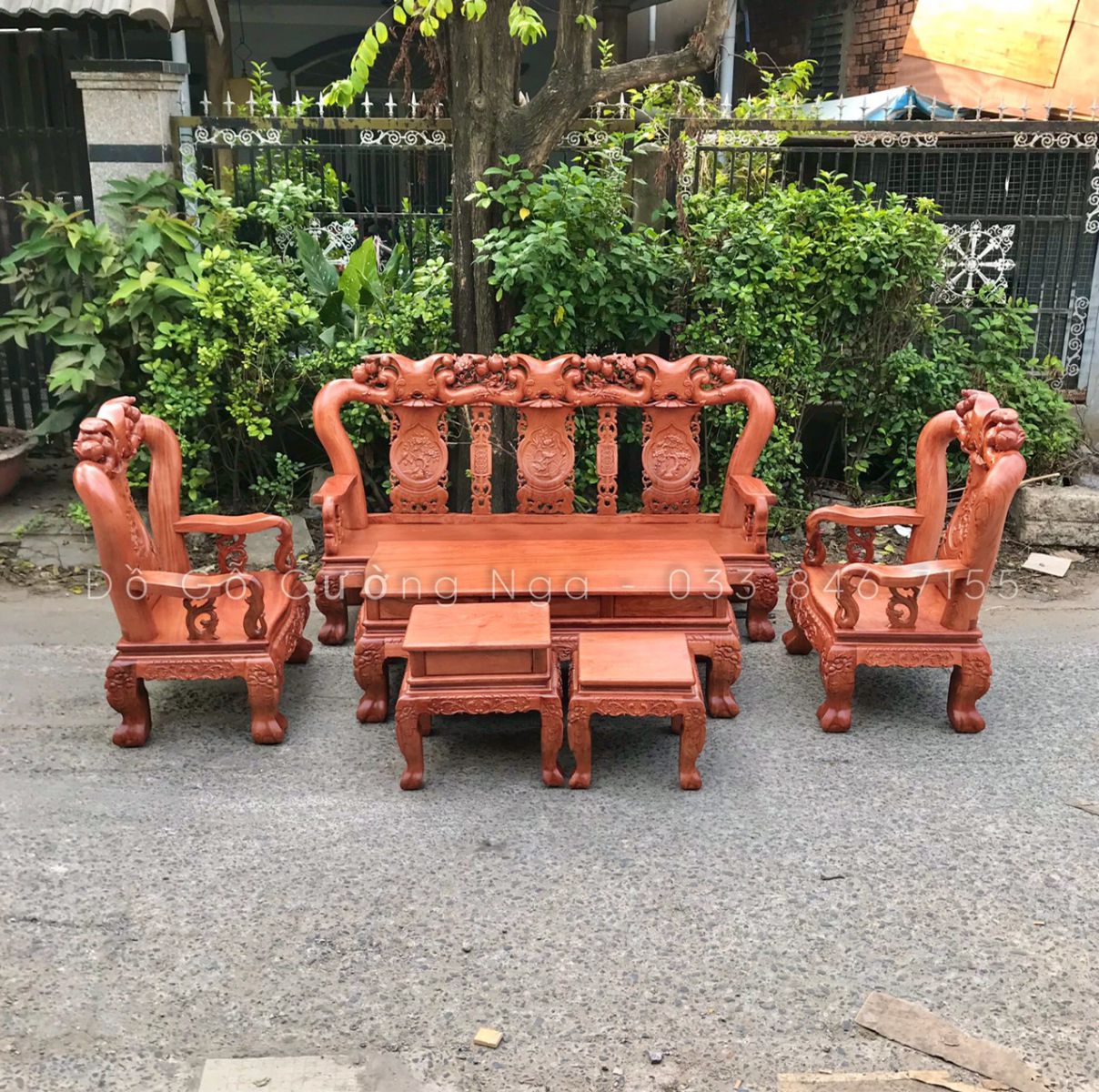 bộ bàn ghế salon gỗ hương đá tay 12