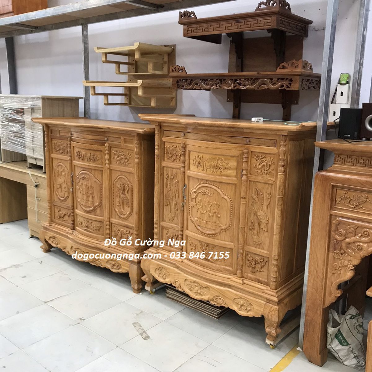 Tủ thờ gỗ gõ đỏ 1m27 - trạm cánh cong