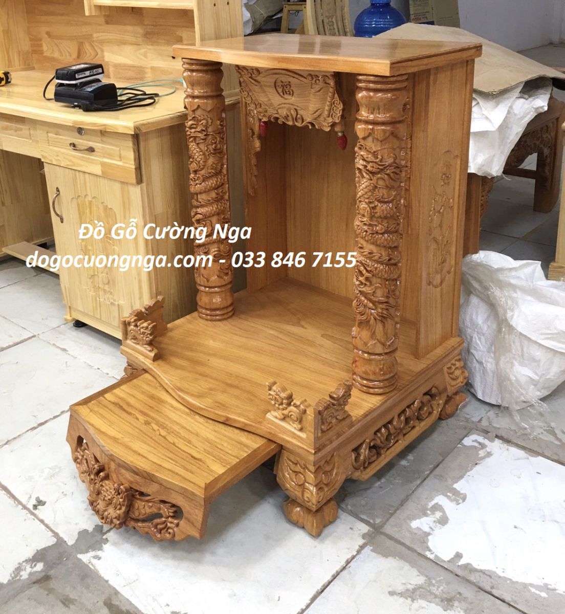 Bàn thờ Ông Địa Thần Tài gỗ Gõ Đỏ 