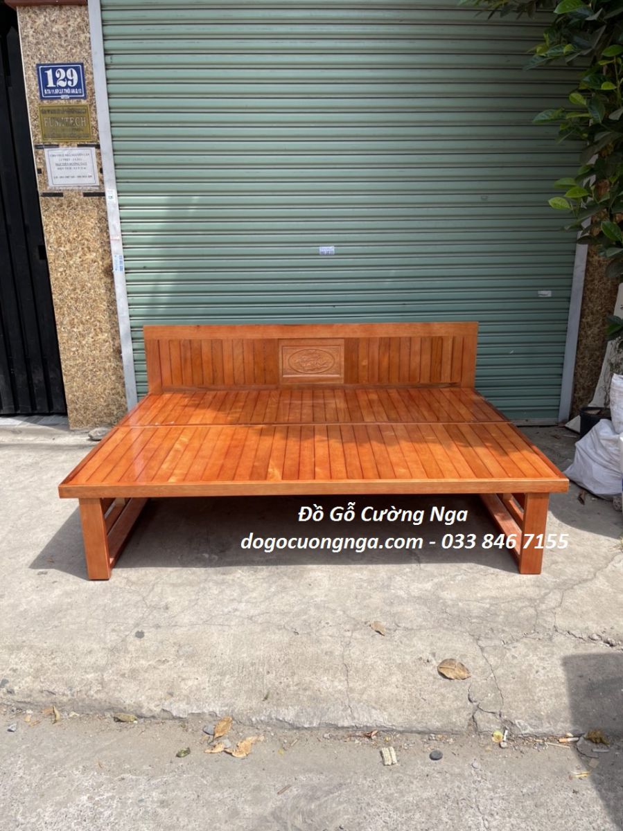 giường gấp gỗ sồi chân cao 