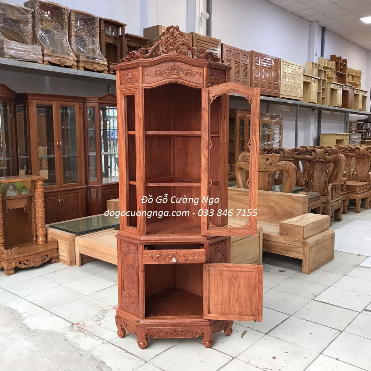 Tủ rượu gỗ hương đá góc