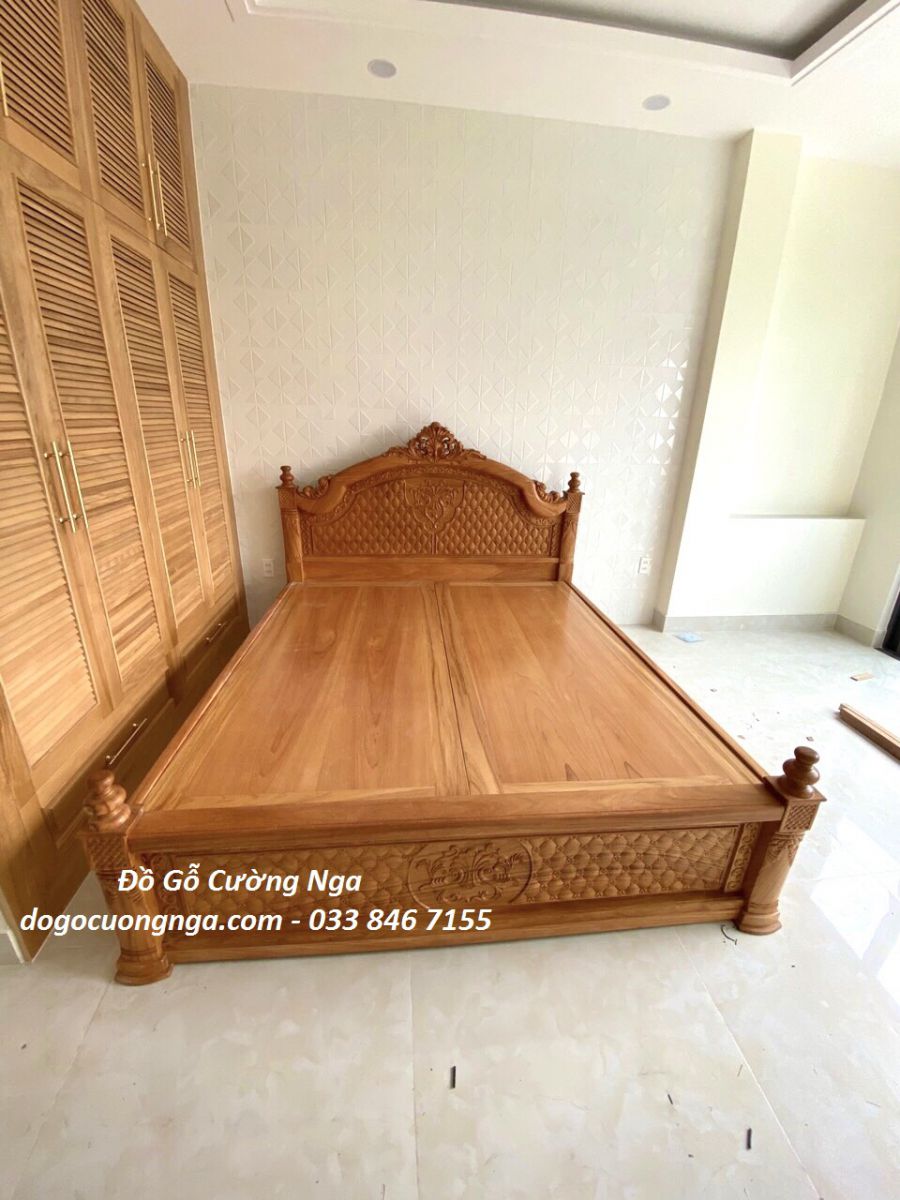 bộ giường ngủ gỗ gõ đỏ đơn giản 