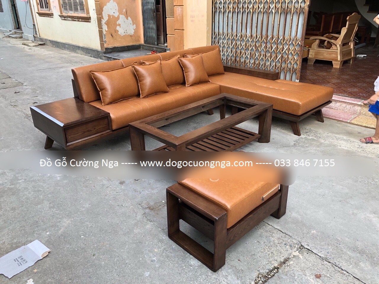 sofa gỗ sồi nga màu óc chó