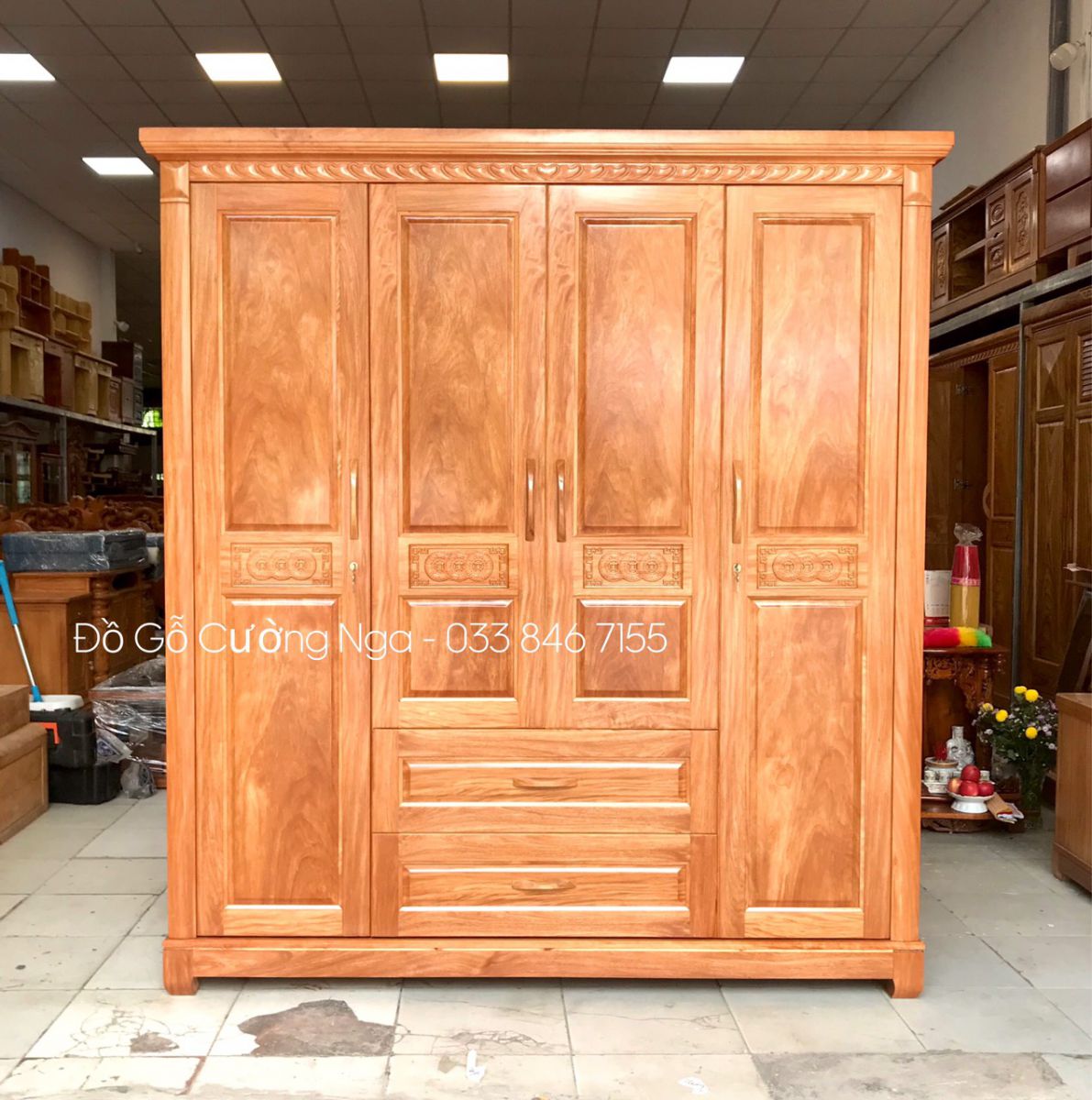 tủ quần áo gỗ đinh hương 4 cánh 2m 
