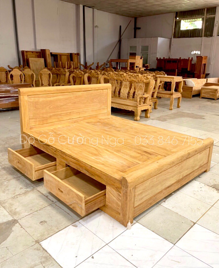 giường ô kéo gỗ xoan đào 
