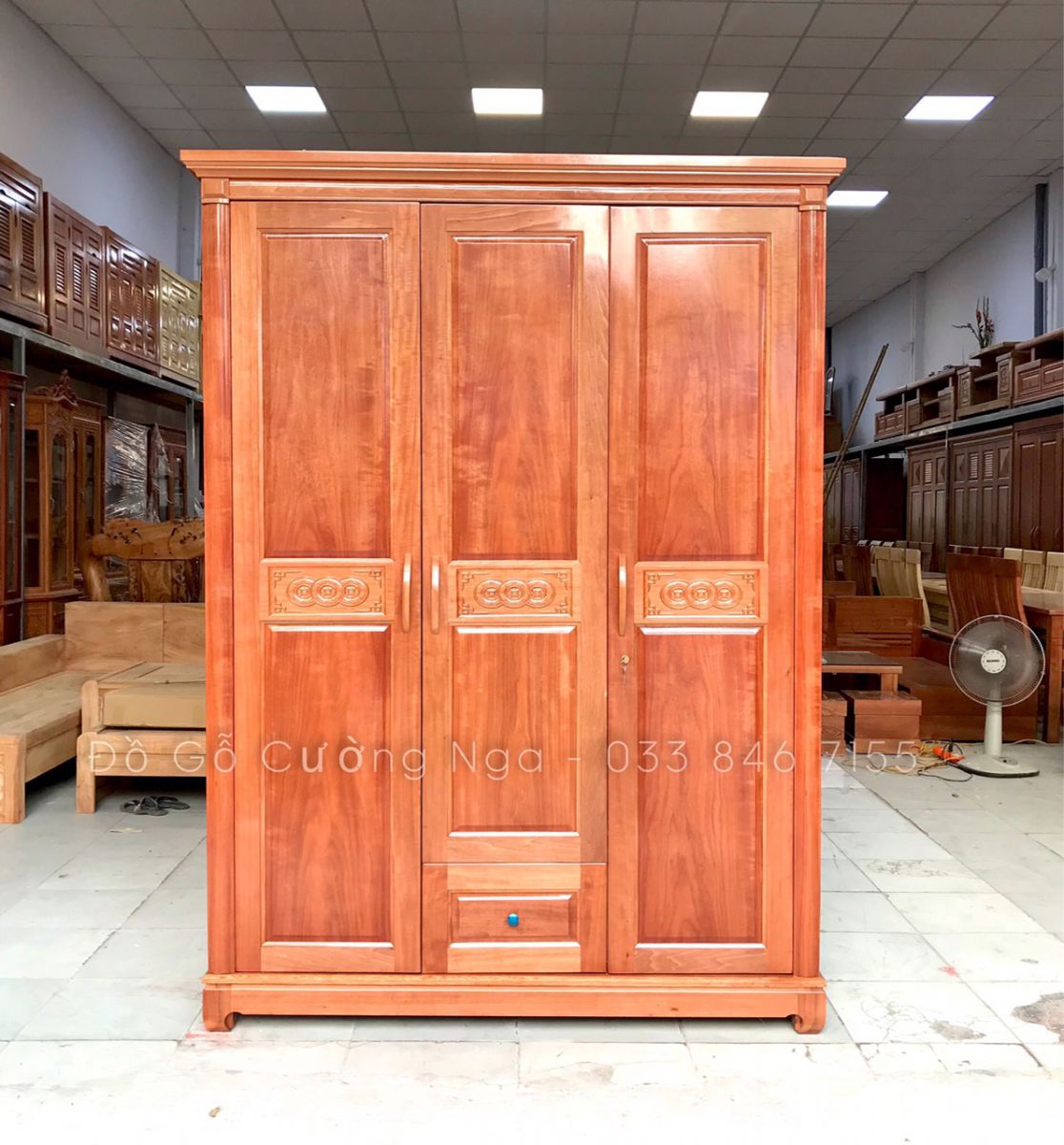 tủ quần áo gỗ xoan đào 3 cánh giá rẻ 