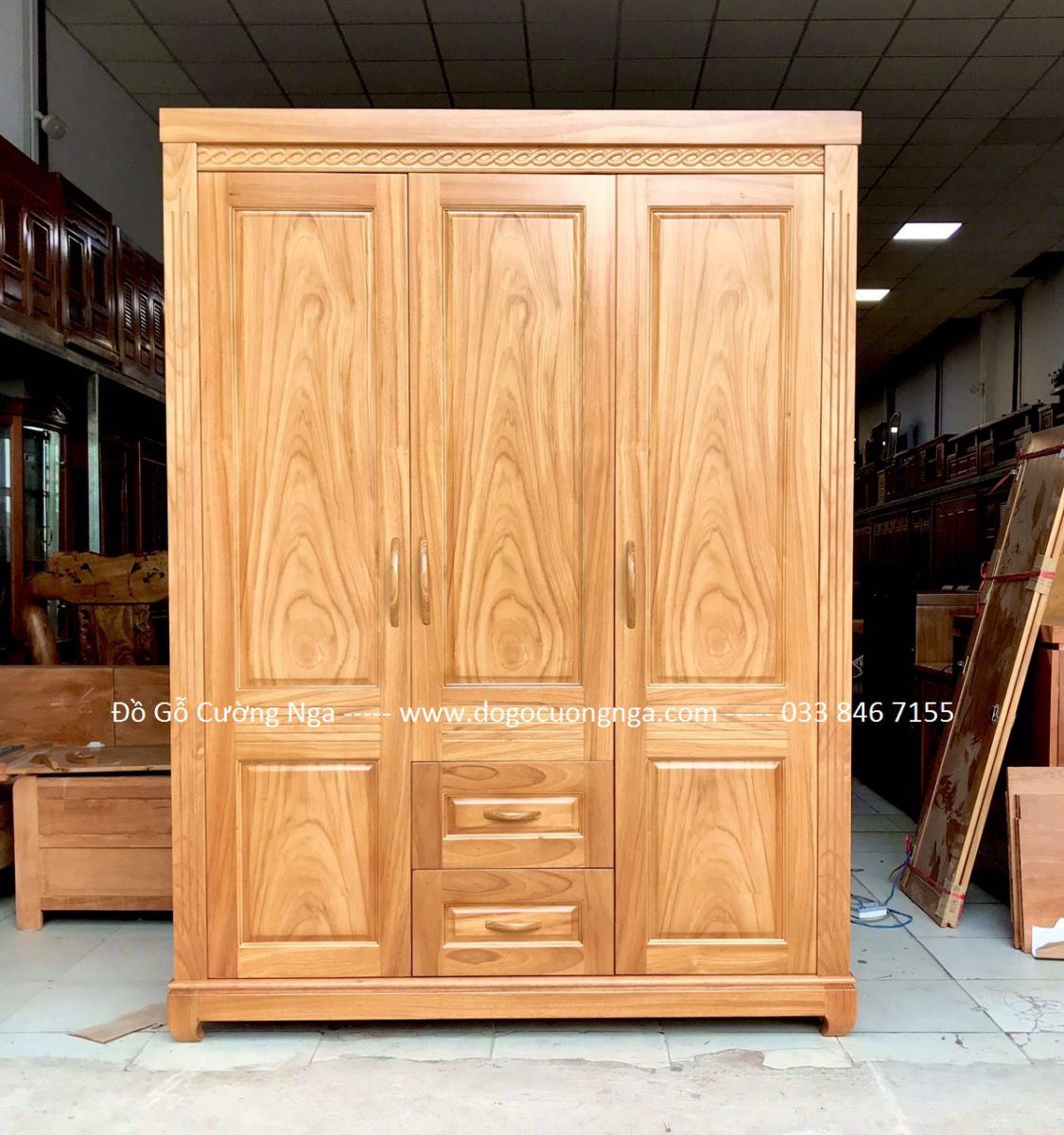Tủ quần áo gỗ gõ đỏ 3 cánh 1m6 tại Đồ Gỗ Cường Nga quận 12