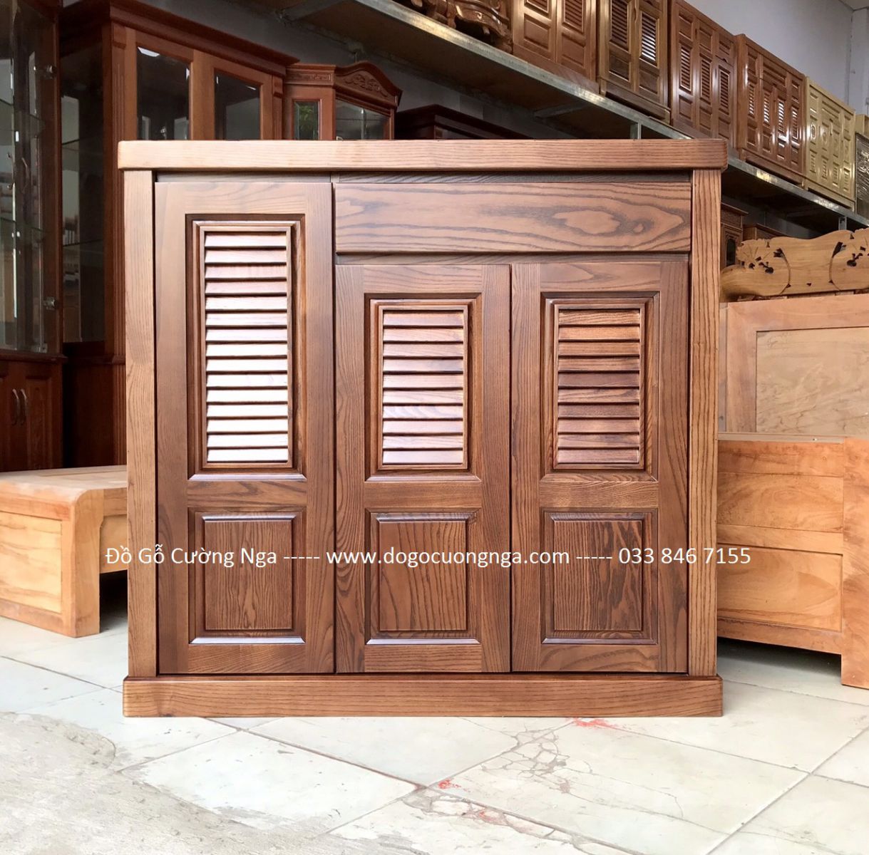 Tủ giày dép gỗ sồi lau màu óc chó 3 cánh ( màu Nâu )