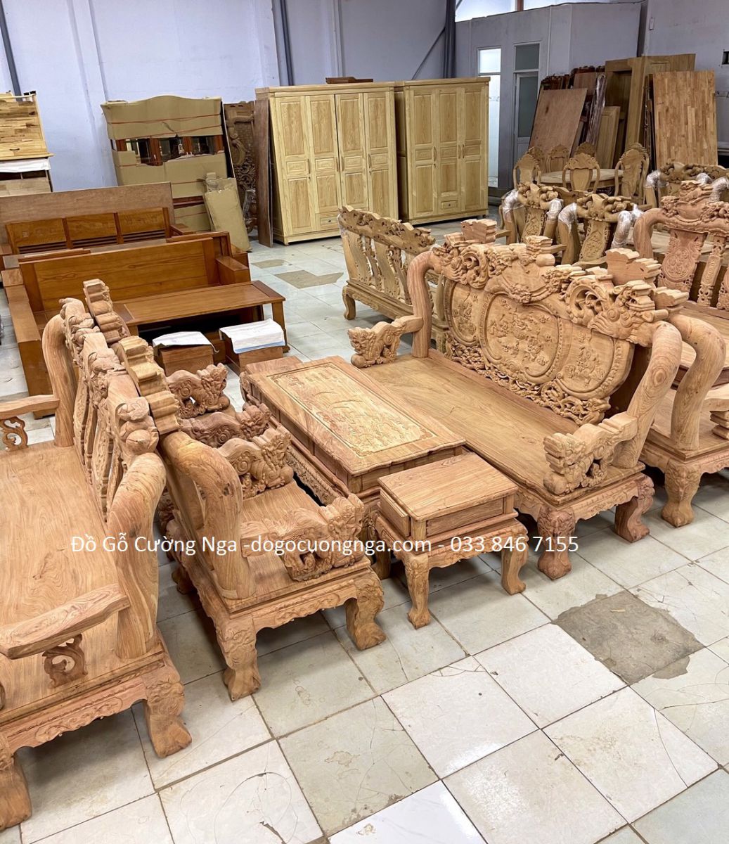 bộ bàn ghế salon gỗ hương đá tay 12