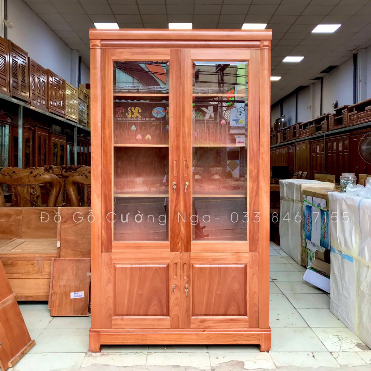 Tủ sách gỗ xoan đào 1m2