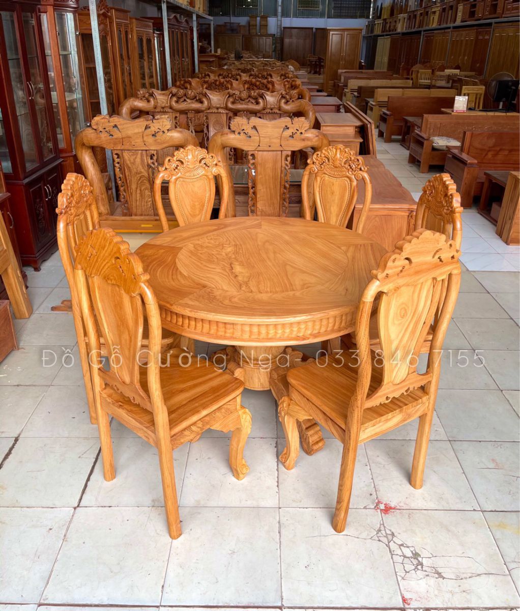 Bộ bàn ăn 6 ghế gỗ gõ đỏ mẫu bàn tròn 