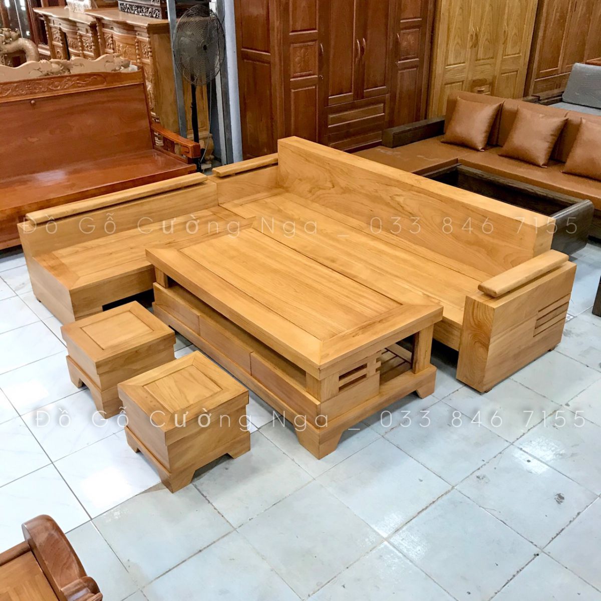 bàn ghế gỗ gõ đỏ góc L