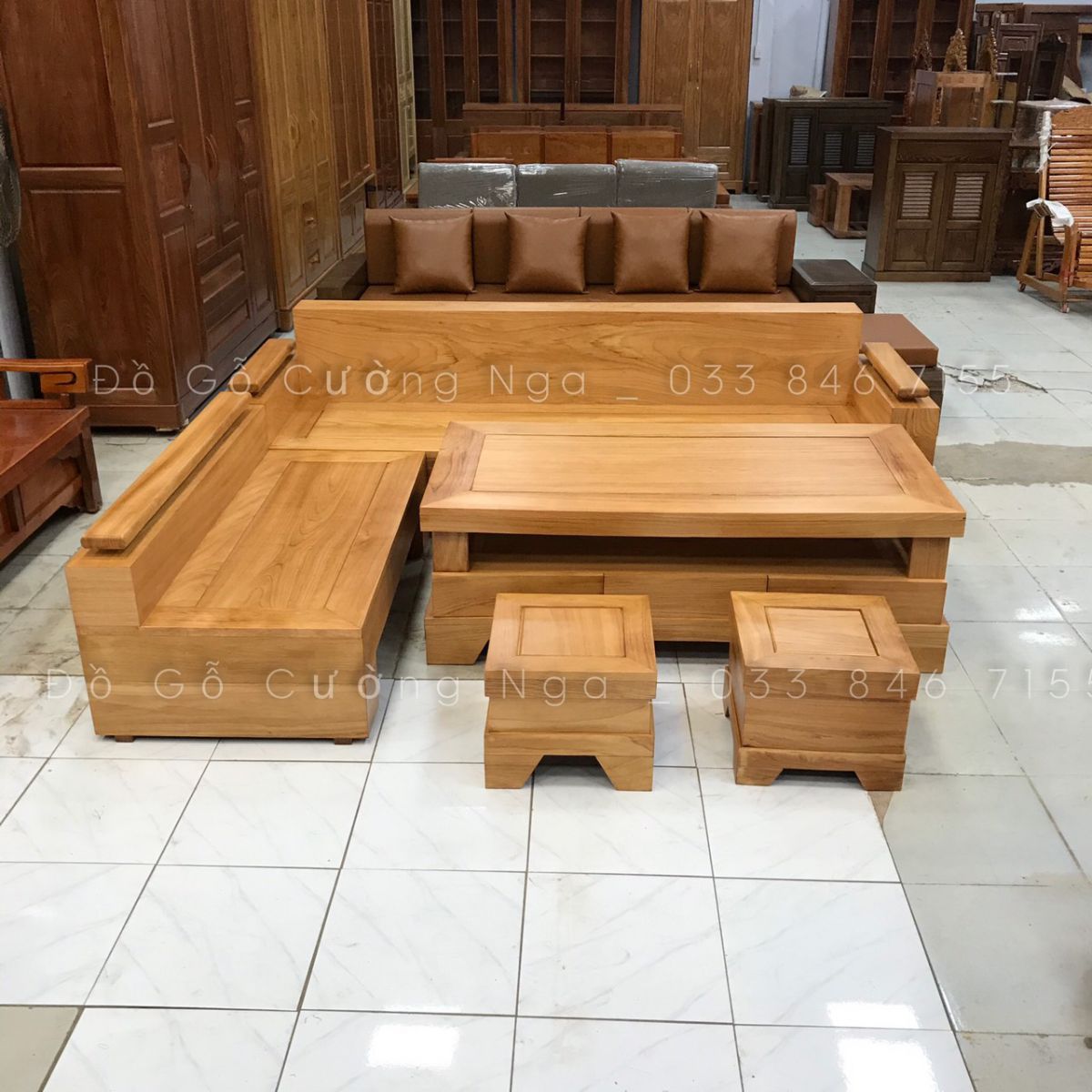 sofa gỗ gõ đỏ góc L 