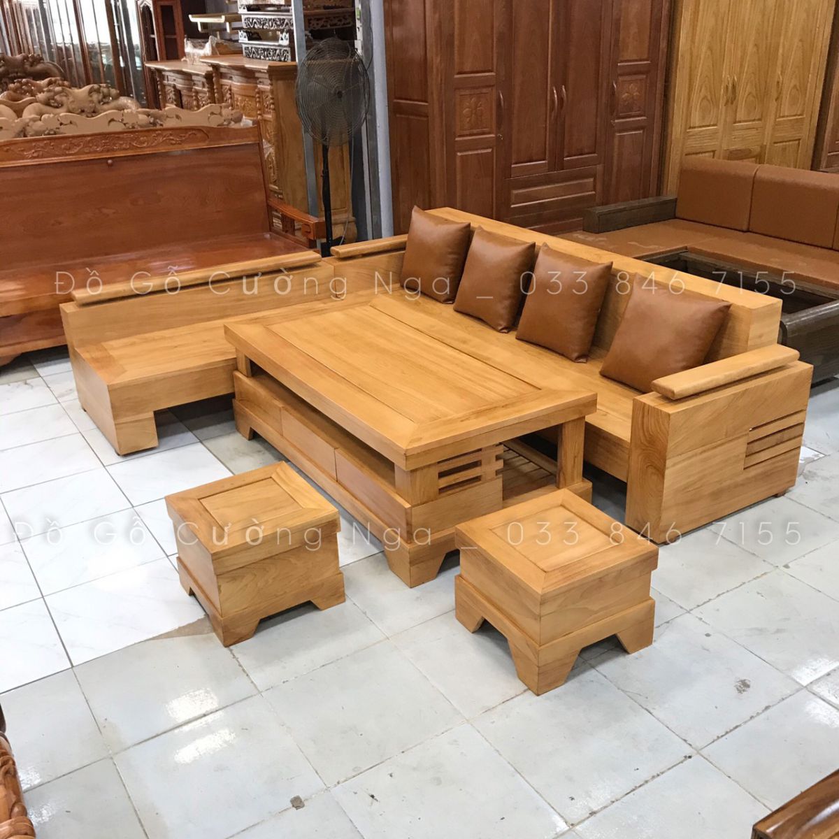 sofa gỗ gõ đro góc L