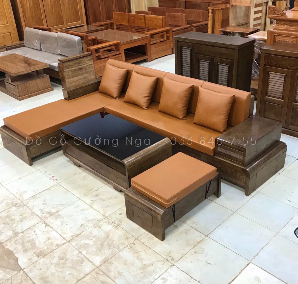 SOFA GỖ SỒI NGA MÀU ÓC CHÓ