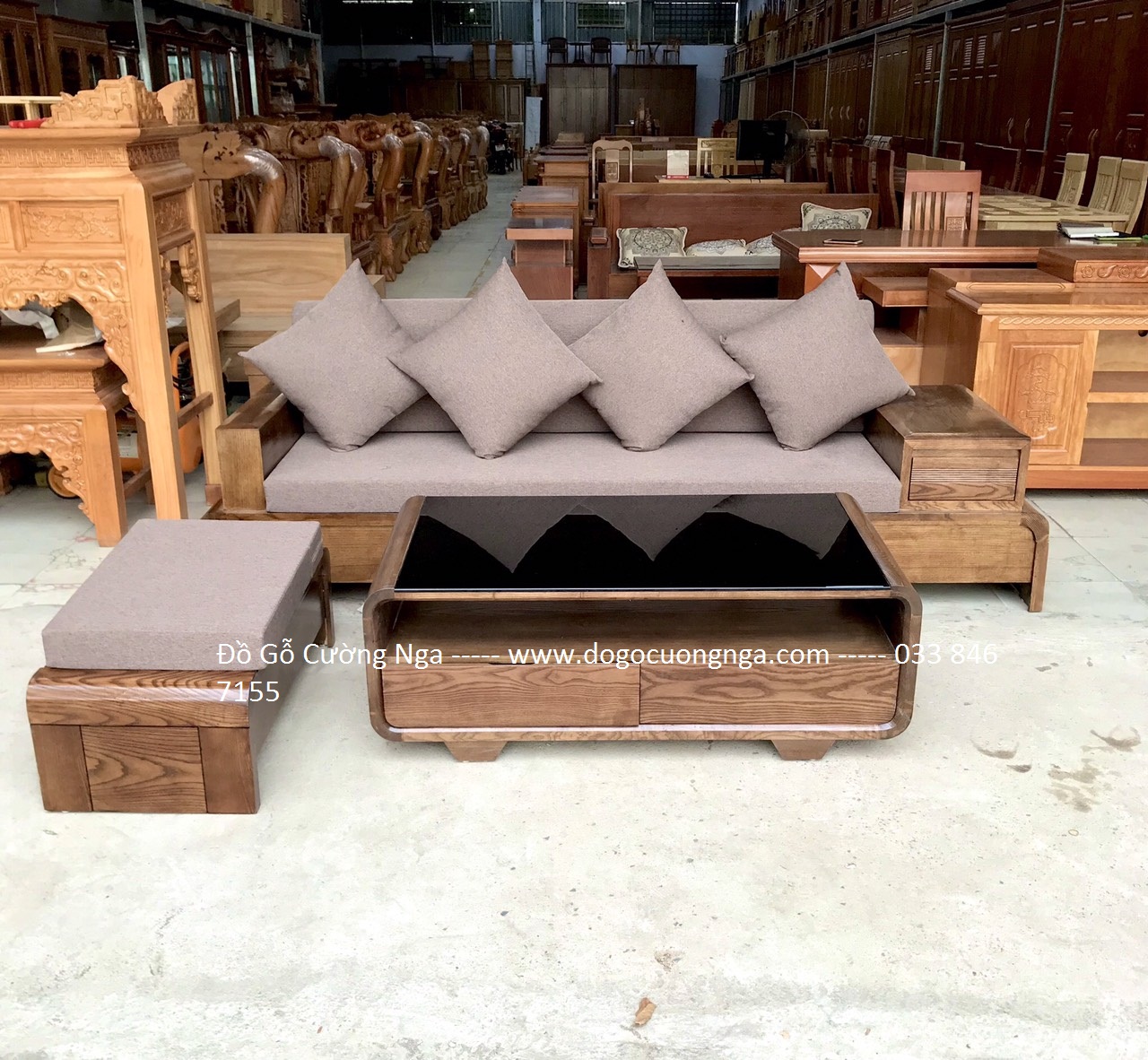 sofa gỗ sồi nga