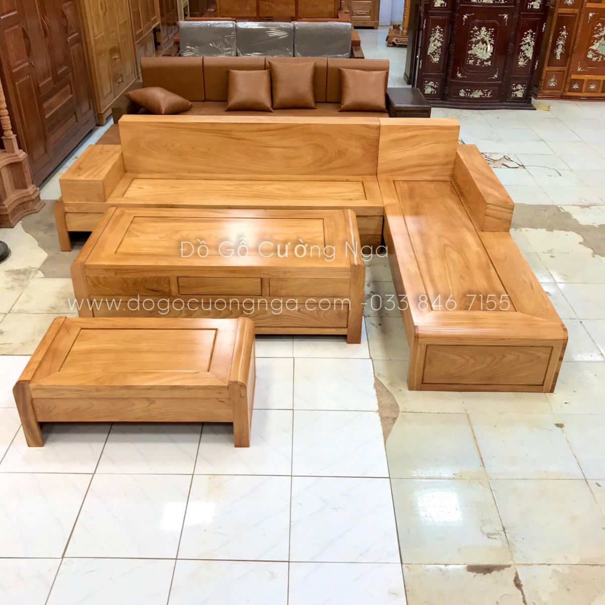 sofa gỗ gõ gỏ đơn giản 
