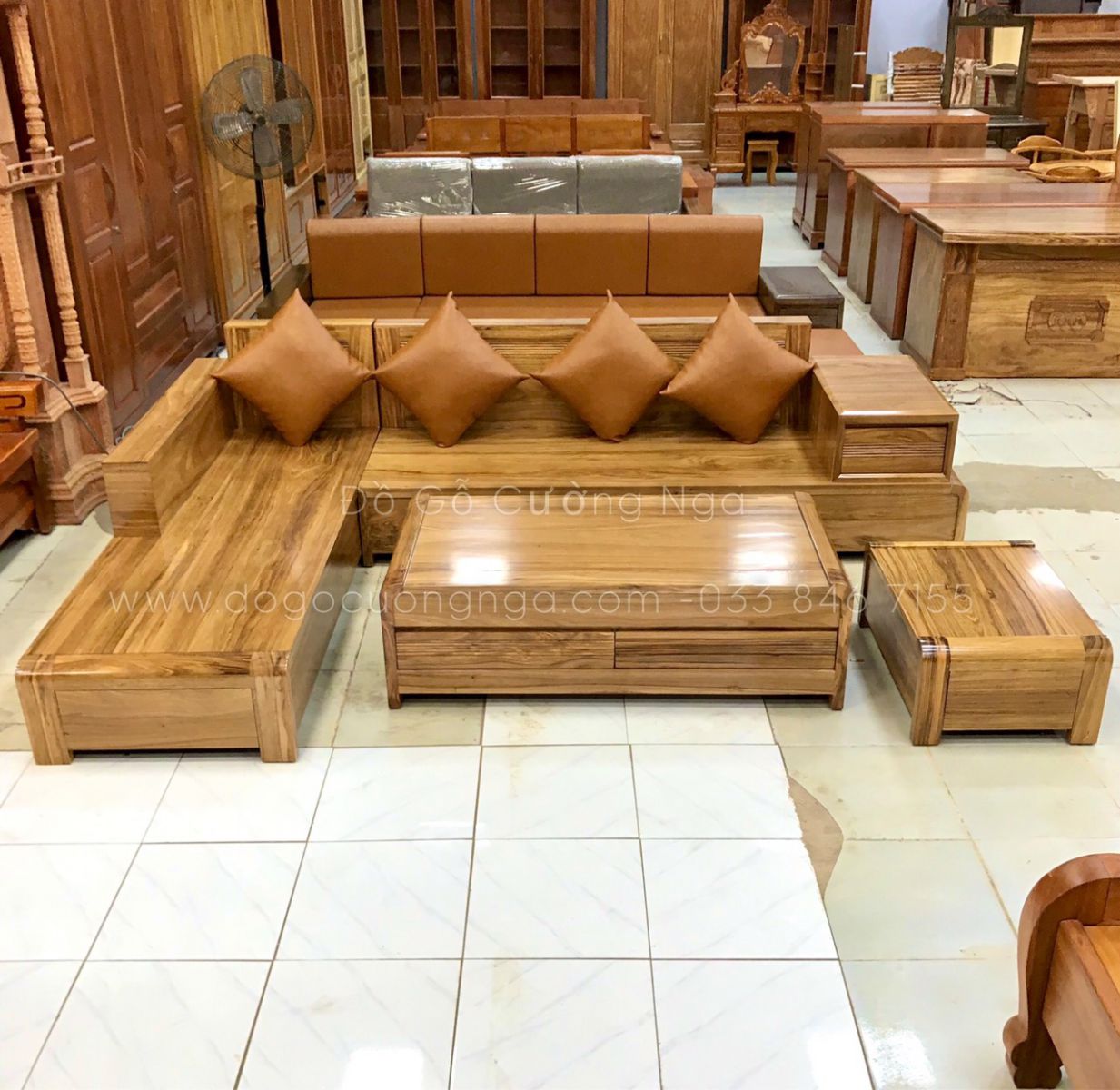 SOFA GỖ HƯƠNG XÁM GÓC l