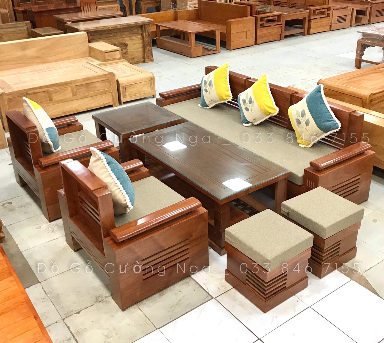 sofa gỗ sồi nga đối 7 món