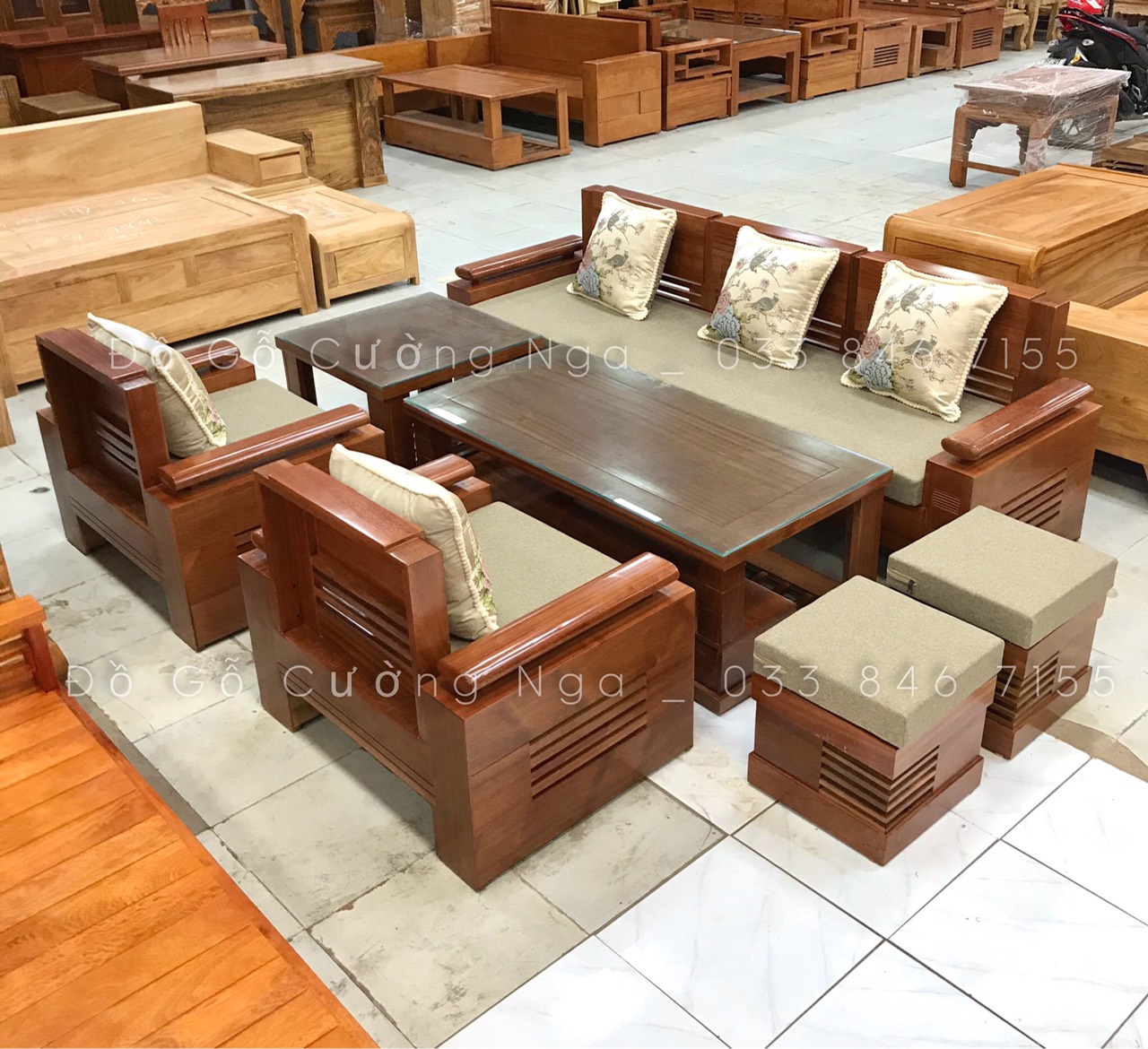 sofa gỗ sồi nga đối 7 món