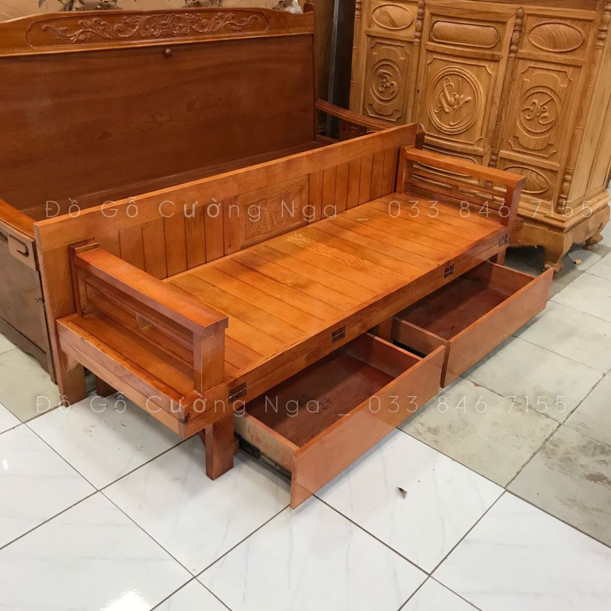 Giường gấp gỗ sồi có ngăn kéo 