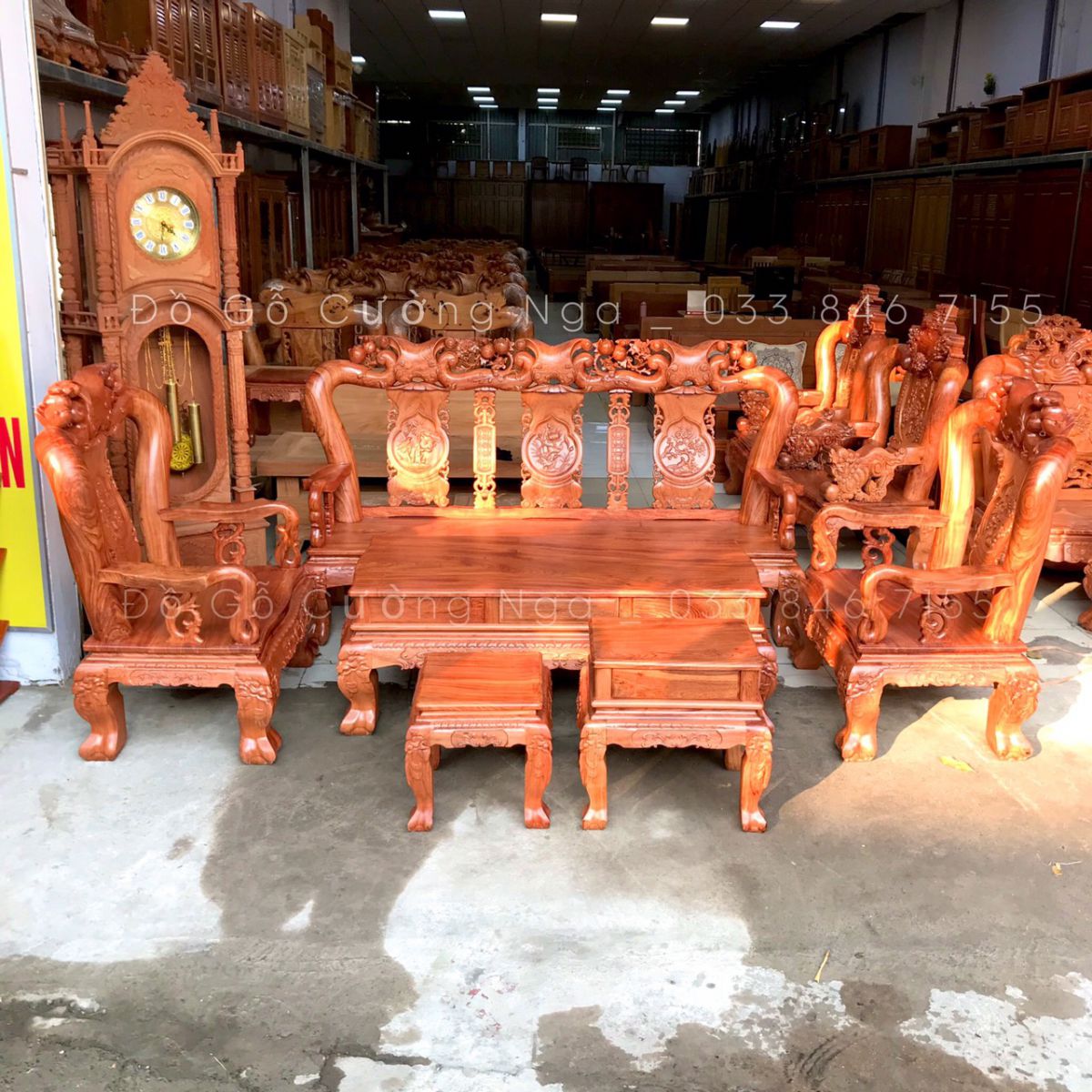 bộ bàn ghế salon gỗ hương đá tay 12