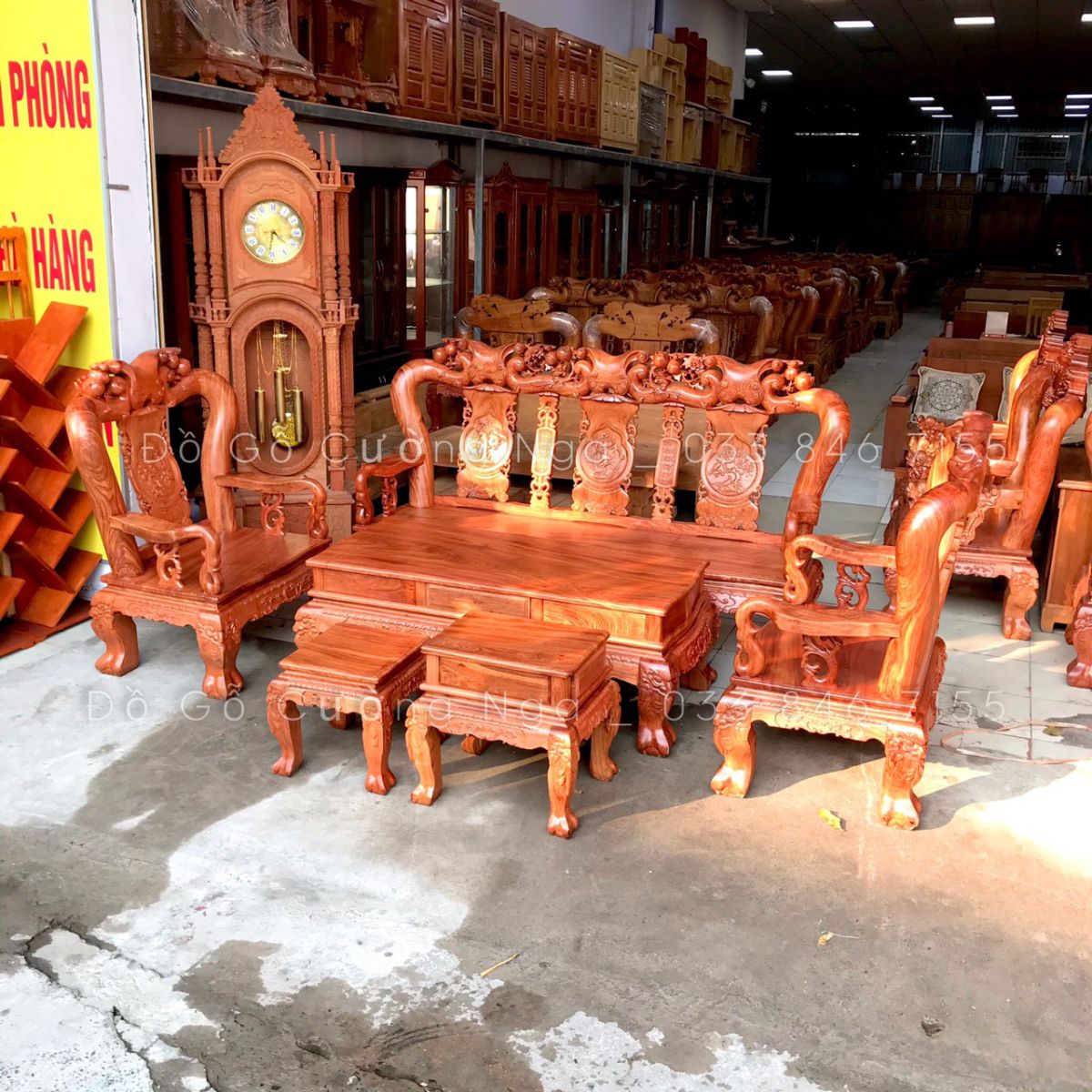 bộ bàn ghế salon gỗ hương đá tay 12