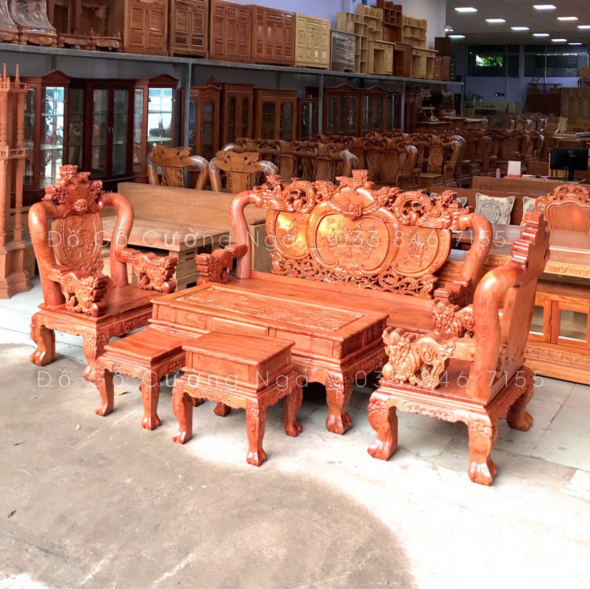 salon gỗ hương đá tay 12 - 6 món 