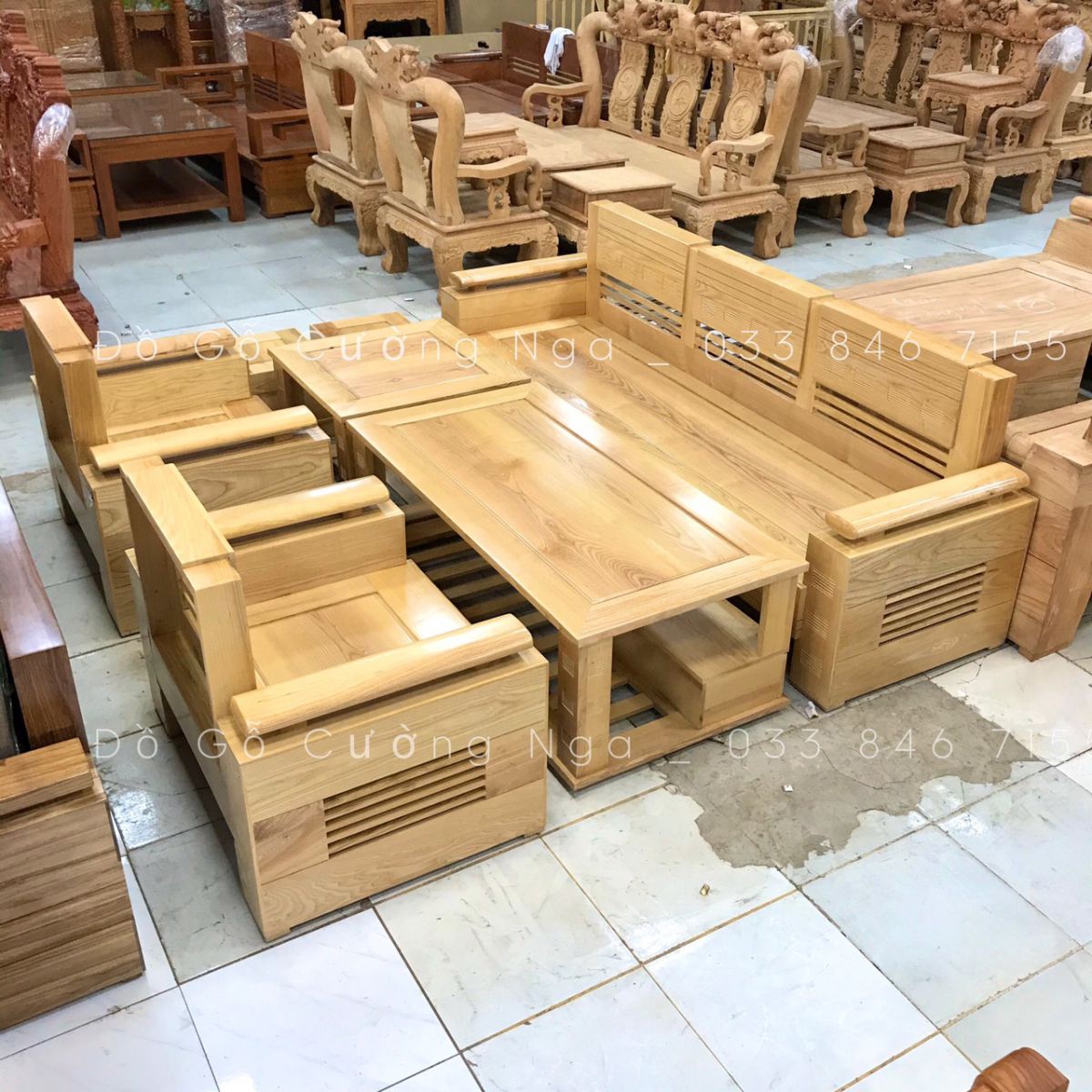 sofa gỗ sồi nga đối 7 món