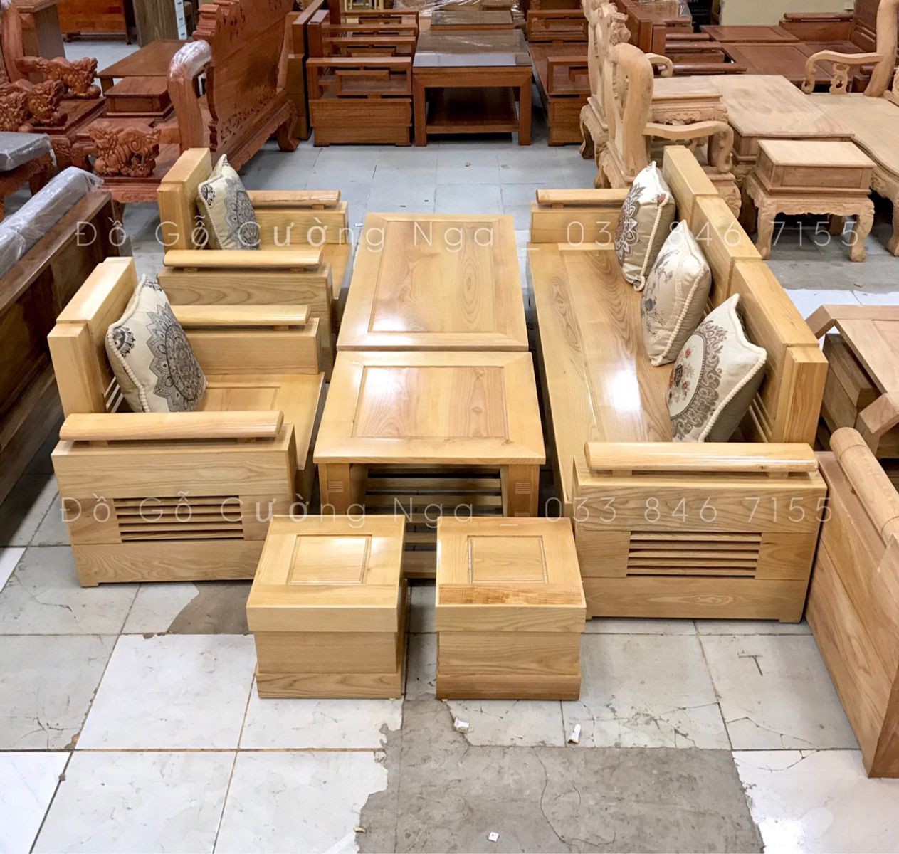 sofa gỗ sồi nga đối 7 món