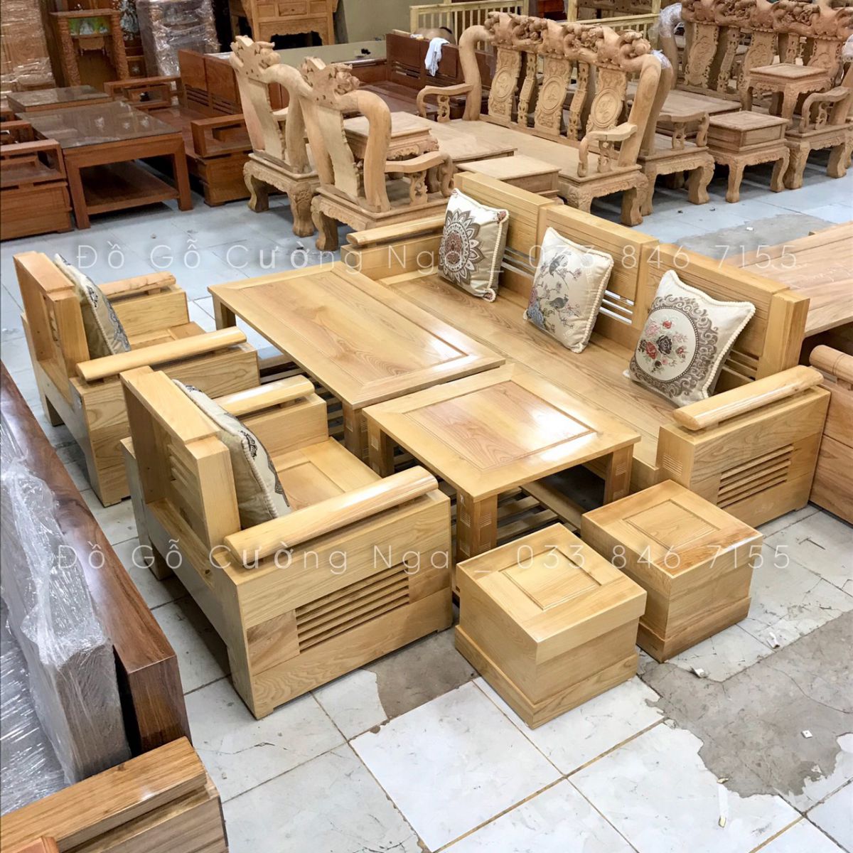 sofa gỗ sồi nga 