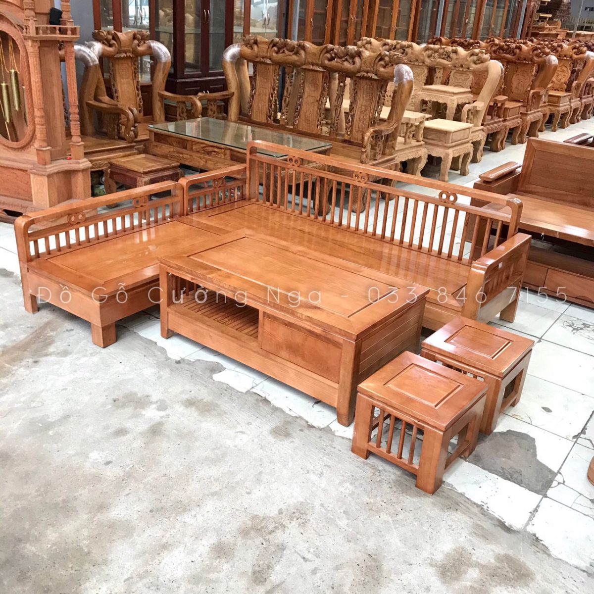 sofa góc L gỗ sồi nga 