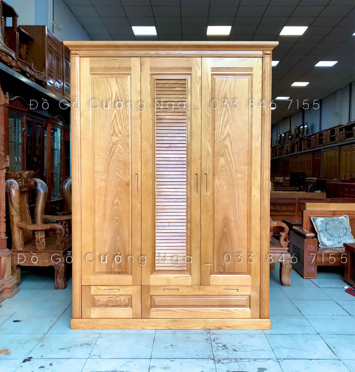 tủ quần áo gỗ sồi nga 3 cánh 1m6 