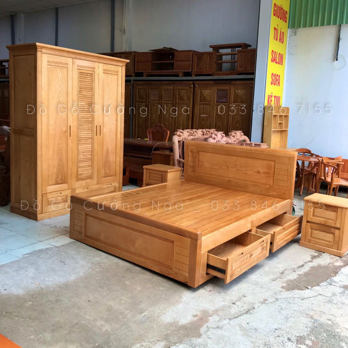 combo giường tủ gỗ sồi nga