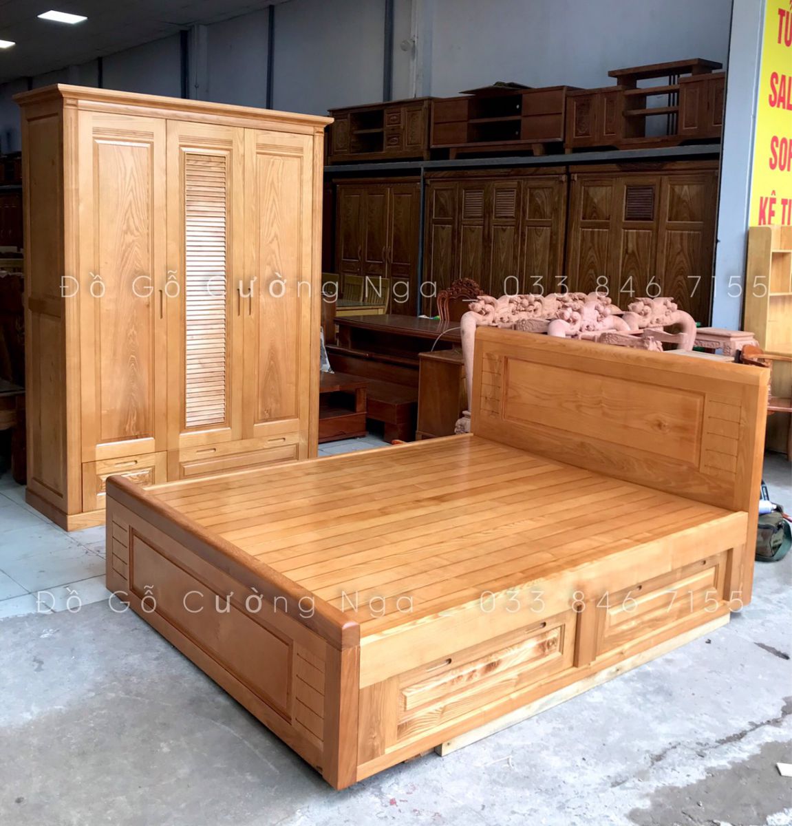 GIƯỜNG GỖ SỒI NGA CÓ NGĂN KÉO 