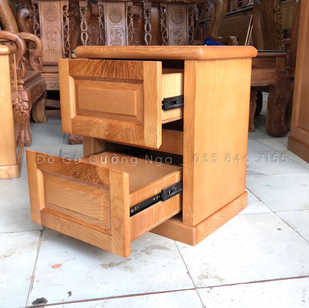Tủ đầu giường gỗ sồi  lau màu - 2 ngăn kéo 