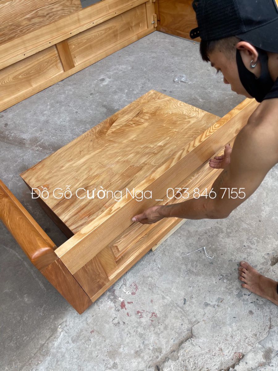 GIƯỜNG Ô KÉO GỖ SỒI