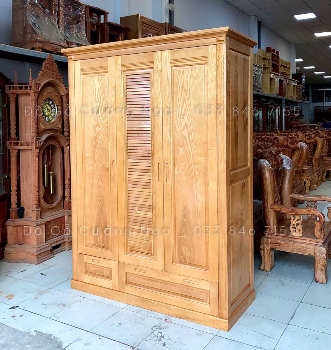 tủ quần áo gỗ sồi nga 3 cánh 