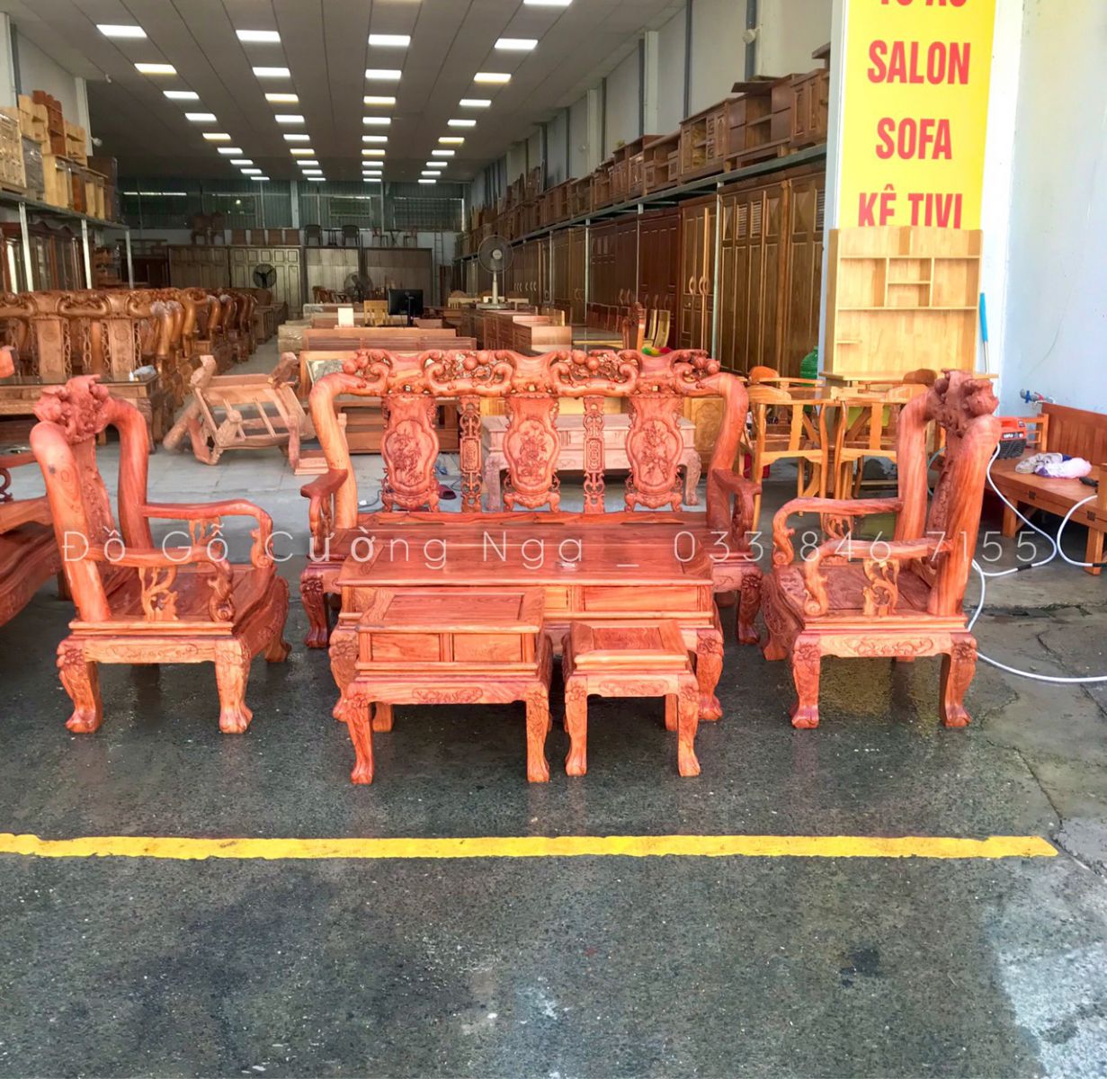 bộ bàn ghế salon gỗ hương đá tay 12