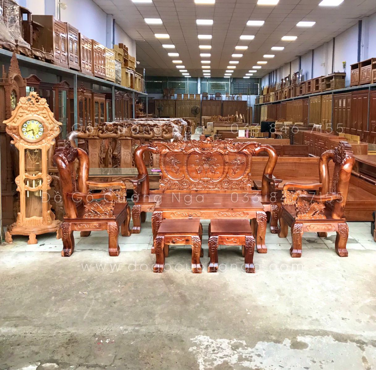 bộ bàn ghế salon gỗ hương đá tay 12