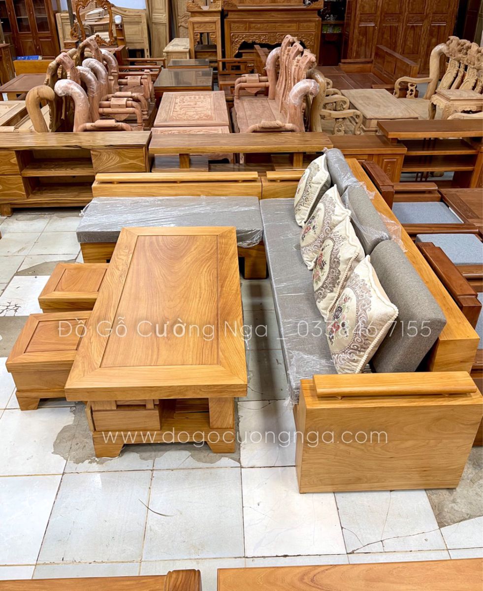 sofa gỗ gõ đro góc l 
