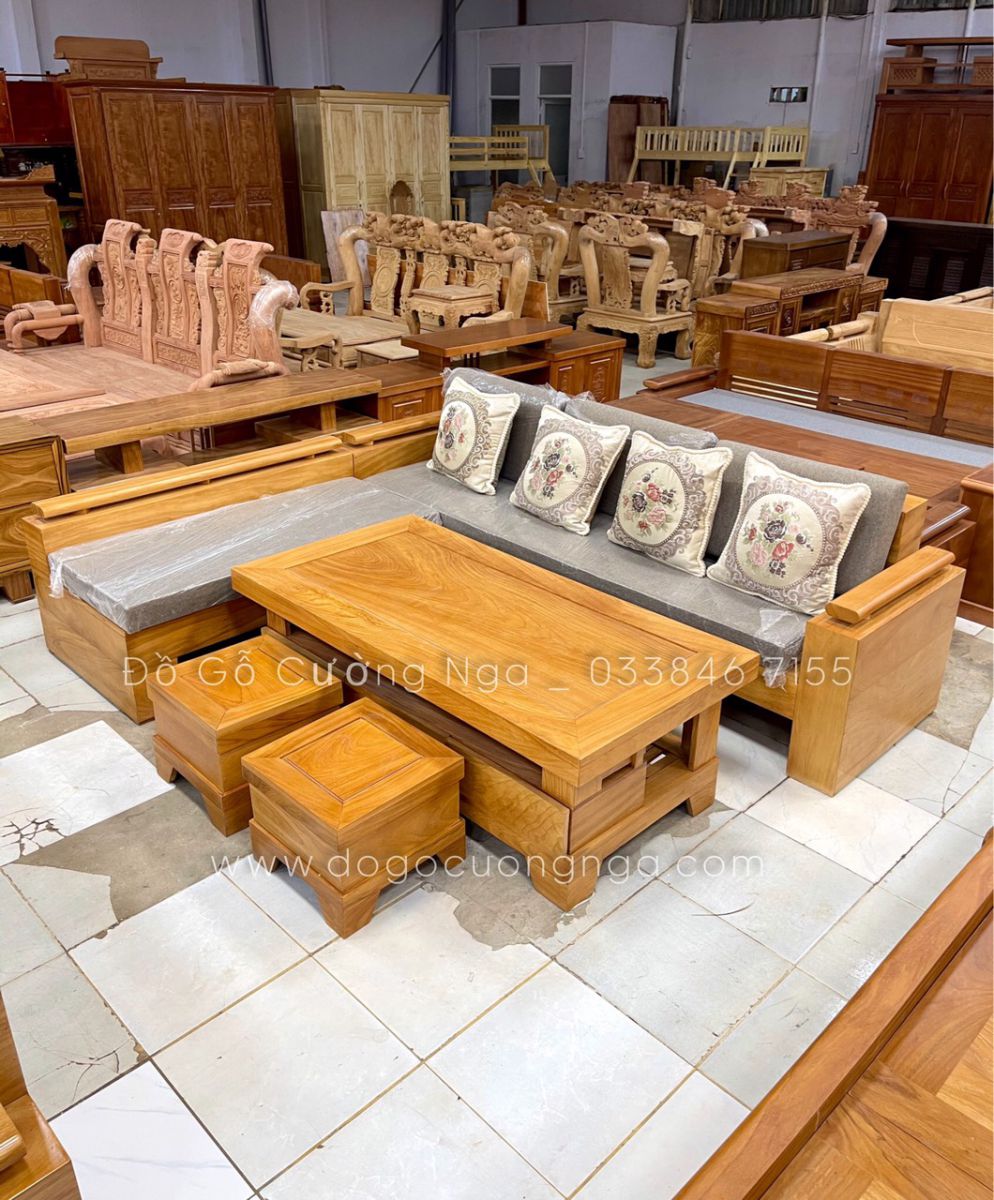 sofa gỗ gõ đỏ góc L 
