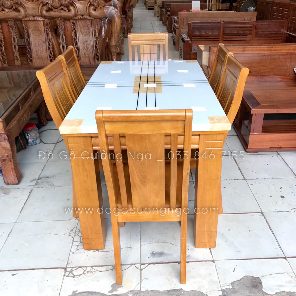 bàn ăn mặt đá gỗ sồi