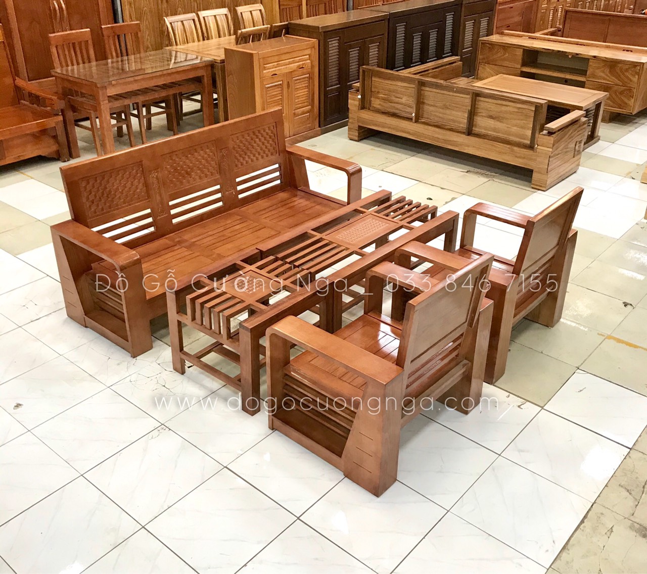 bộ bàn ghế slaon gỗ dồi giá rẻ 