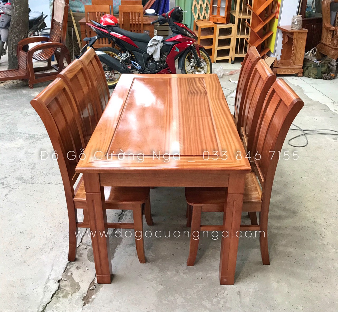 bàn ăn gõ xona đào 6 ghế 