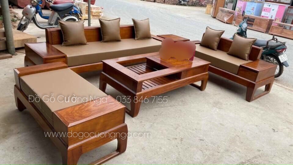 sofa gỗ gõ đỏ hiện đại