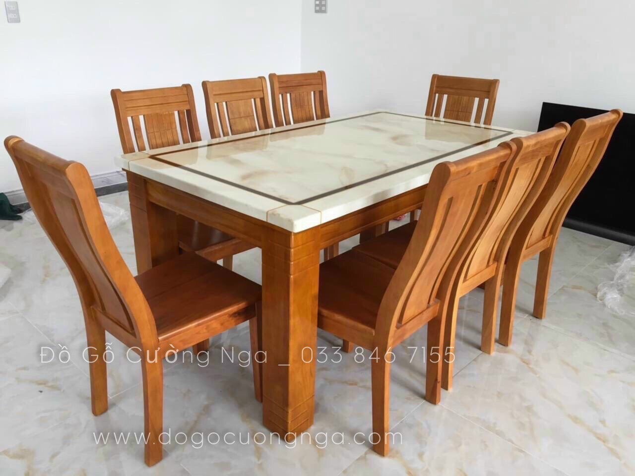 bàn ăn mặt đá nhập khẩu 8 ghế 